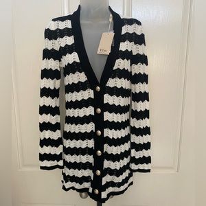 NEW wTag-Elie Tahari Black/White Wide Stripe Cardigan Sweater S